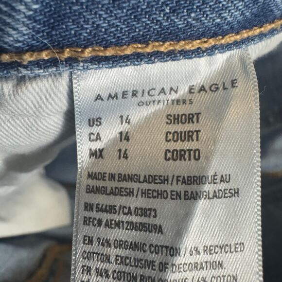 American Eagle 90st Straight Leg Jeans Size 14 Short High Rise Medium Wash Prep - Picture 2 of 8